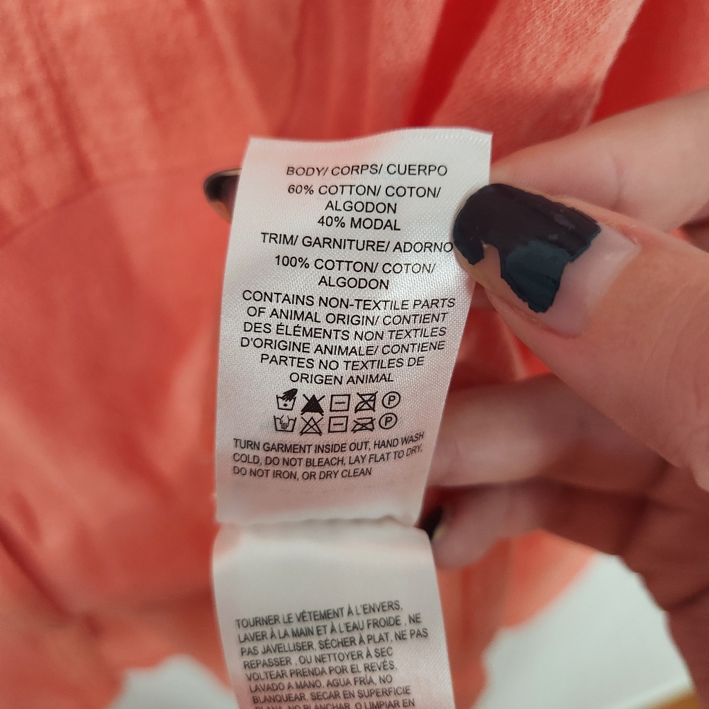 Lucky Brand | Cotton Button Down Top Peach Large - Picture 4 of 4
